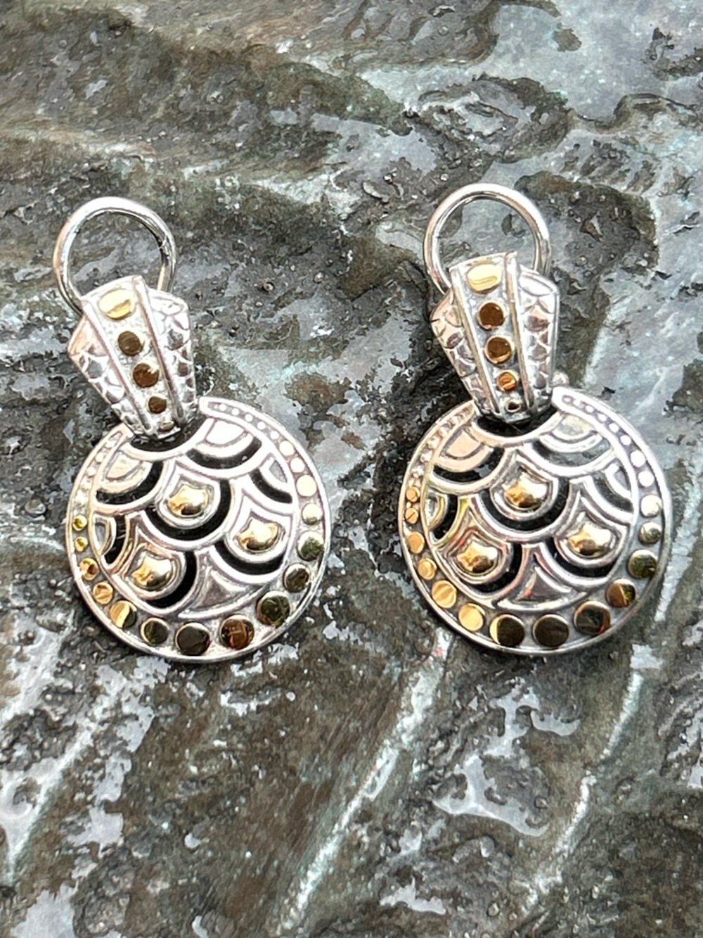 John Hardy Legends Naga collection round drop earrings sterling silver 18K gold - Picture 6 of 15